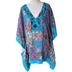 MICKY LONDON Vintage 100% Cotton Embellished V-Neck Kaftan Top L